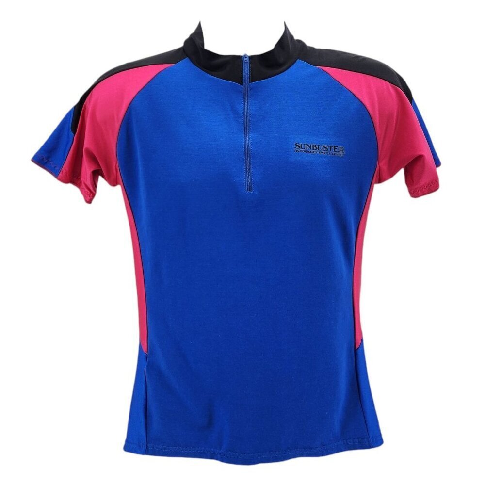 Vintage Sunbuster Colorblock Blue Black Pink 1/4 Zip Cycling Jersey Mens Large